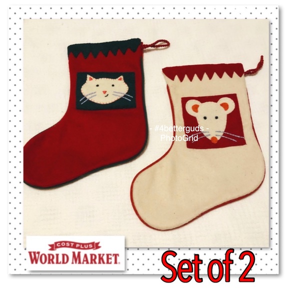 Cost Plus World Market Other - SET Cat & Mouse Wool Christmas Holiday Xmas Pet Stockings - Cost Plus Market
